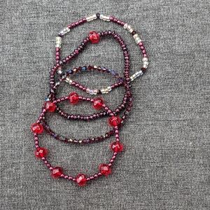 Set of Four Red Bead Bracelets